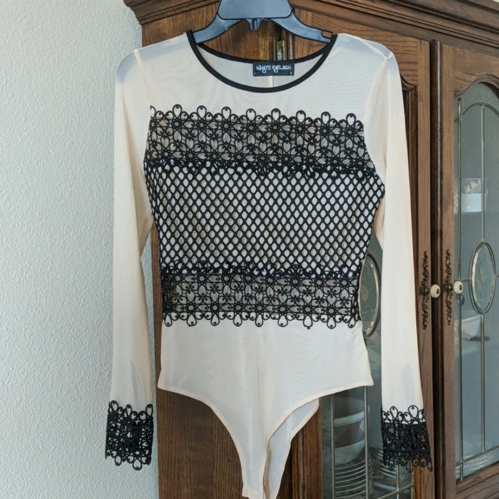 Sheer Bodysuit with Lace Detail.